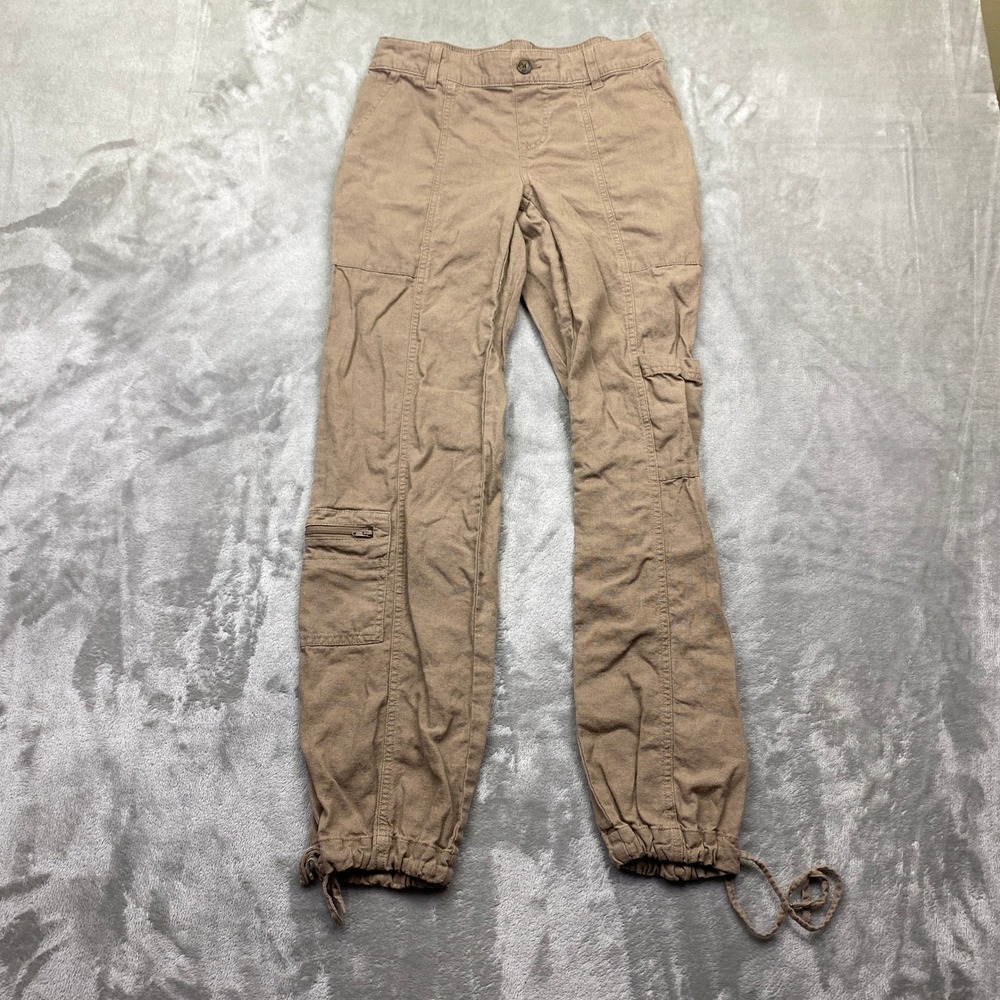 Sincerely Jules Tan Linen Blend Cargo Utility Pants XS Brown Fits 28"
